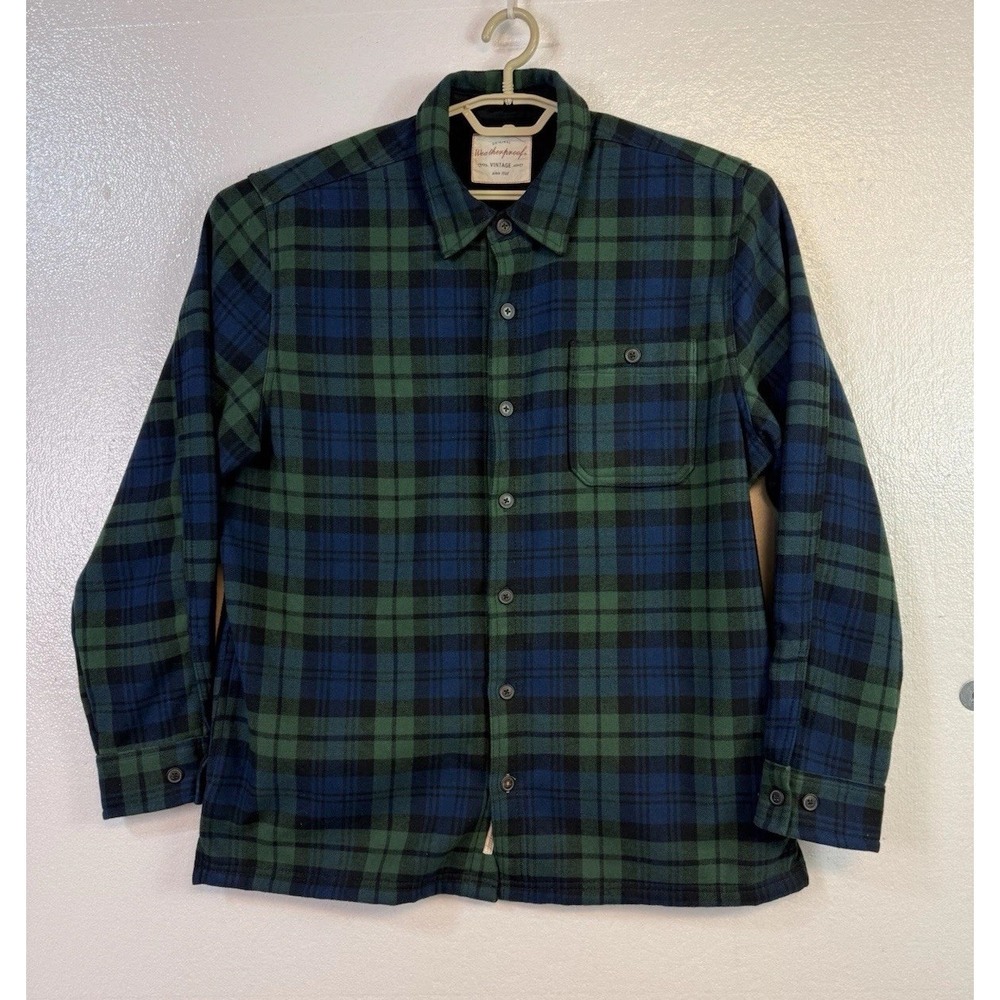Weatherproof Vintage Shirt Jacket Mens L Green Blue Plaid Fleece Lined Shacket‎